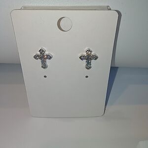 Elegant Silver Cross Earrings Moissanite